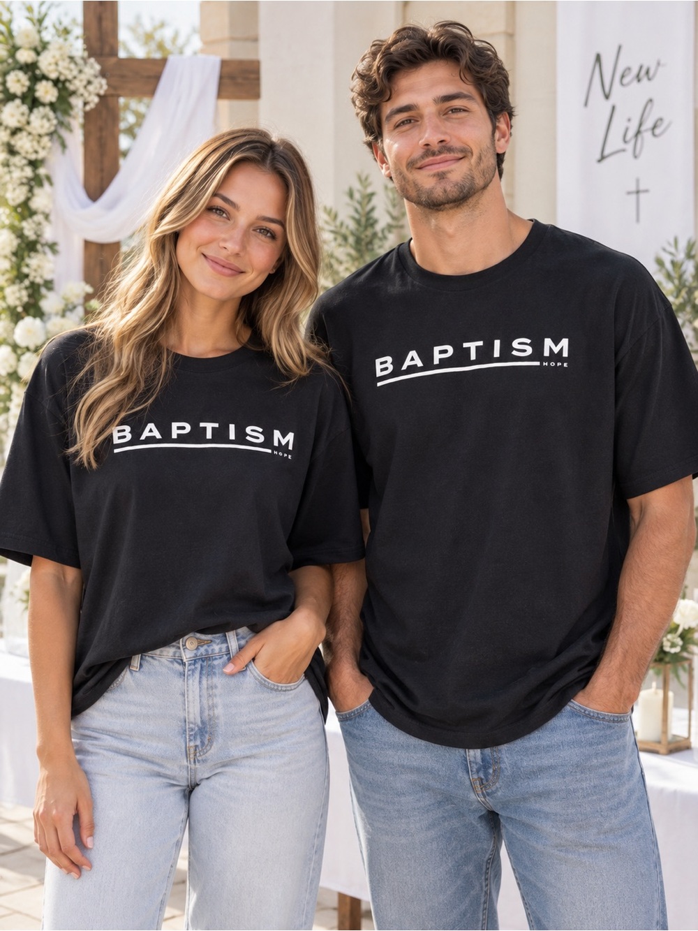 Baptism “Hope” Black Graphic Tee Size XL – Minimalist Faith Streetwear